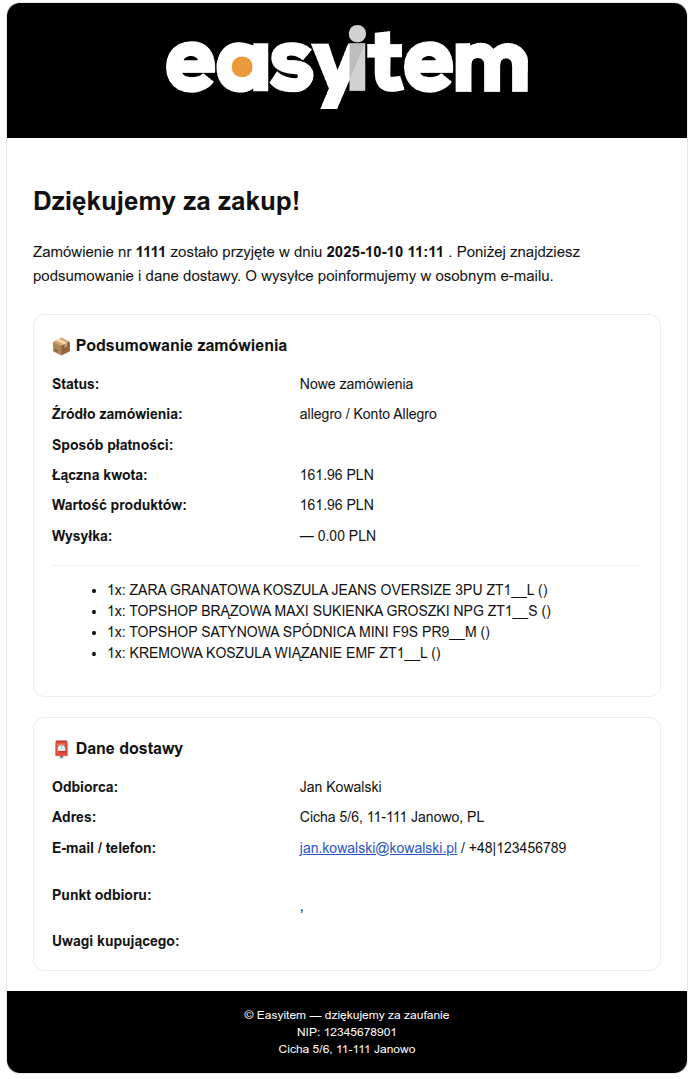 Allegro odcina Cię od klienta. E-mail transakcyjny — nie.